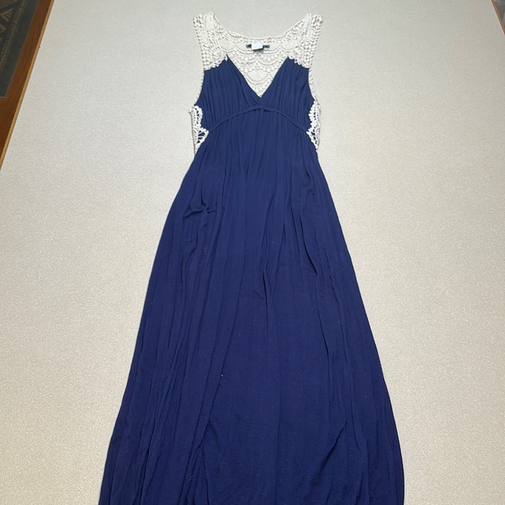 Aqua navy and lace maxi dress size s